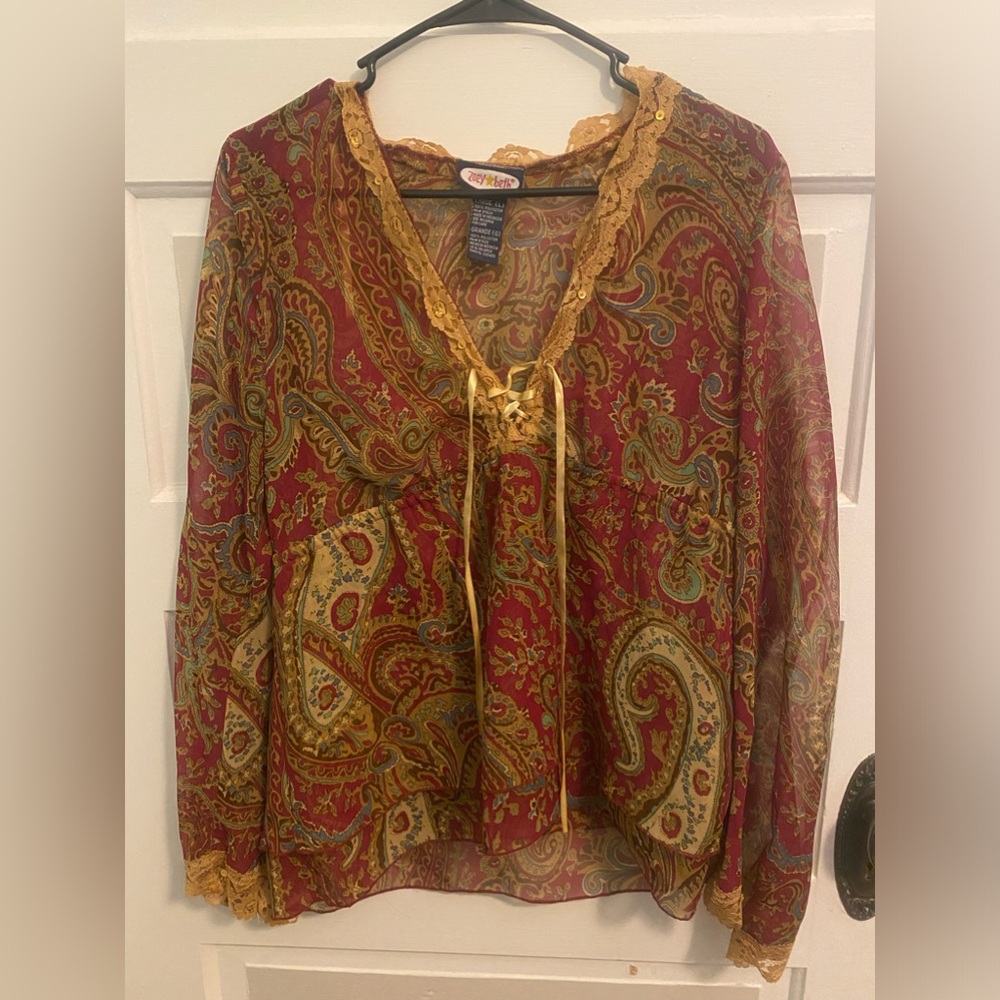 Vintage 2000s Burgundy Paisley Lace Blouse
